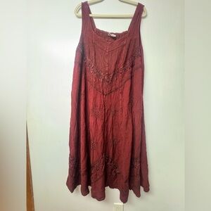 HolyClothing 4X Boho Renaissance Embroidered Maxi Dress Burgundy Red Medieval G